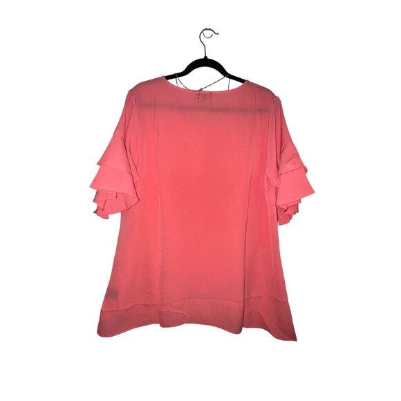 L. Hansen Coral Ruffle Sleeve Tunic Blouse Womens Large 97% Polyester 3% Elastan - Picture 5 of 10